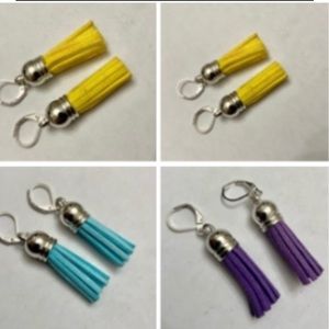 3 Pairs of Tassel Dangling Earrings (Yellow, Aquamarine, Purple)